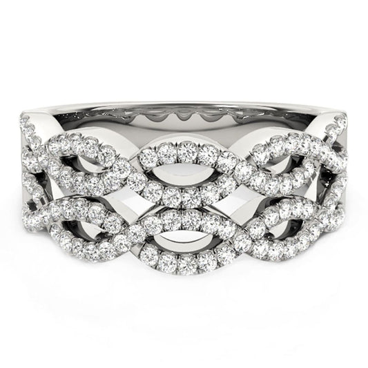 Diamond Studded Double Interlocking Waves Ring in 14k White Gold (5/8 cttw) | Richard