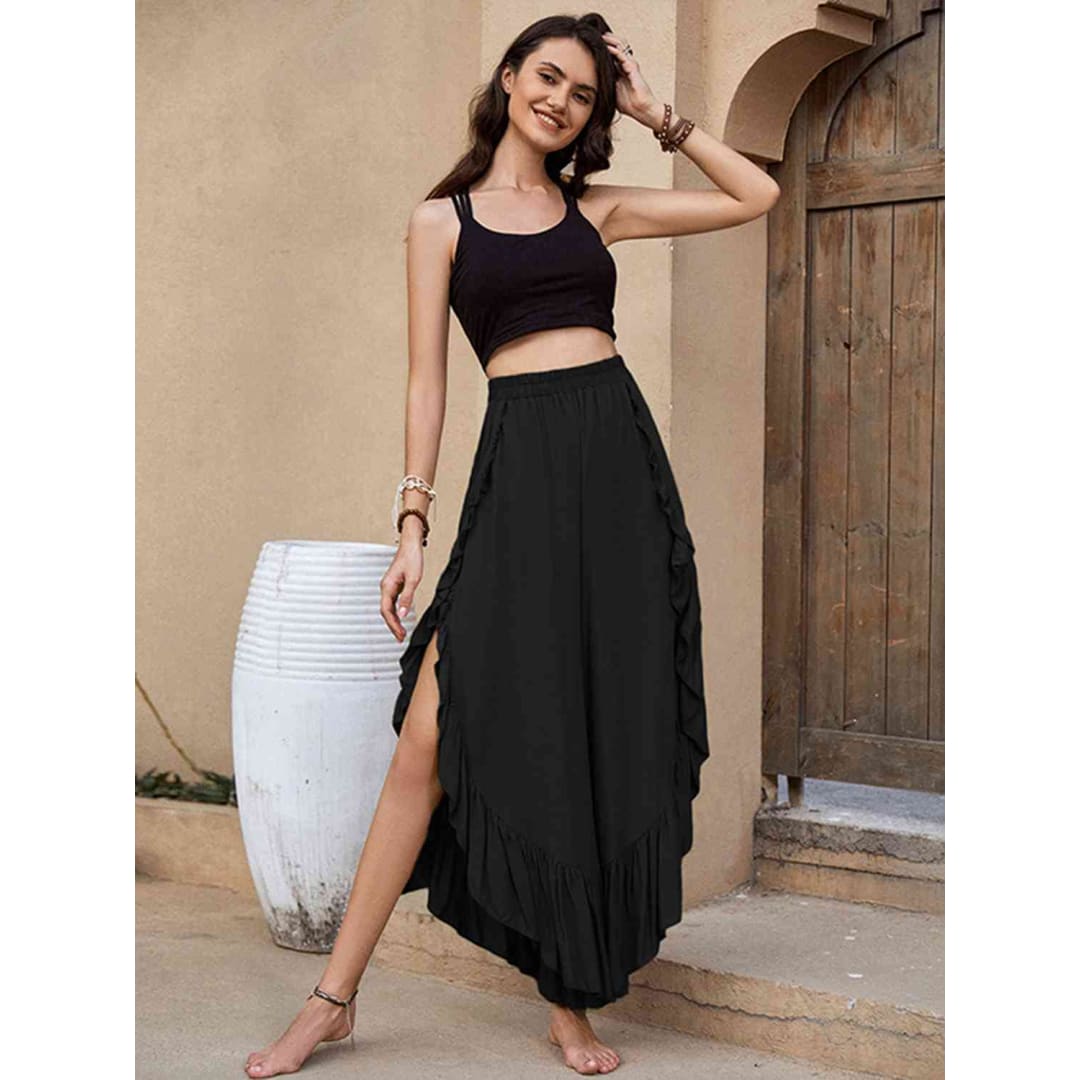 Enzo Ruffle Trim Long Pants | ClaudiaG