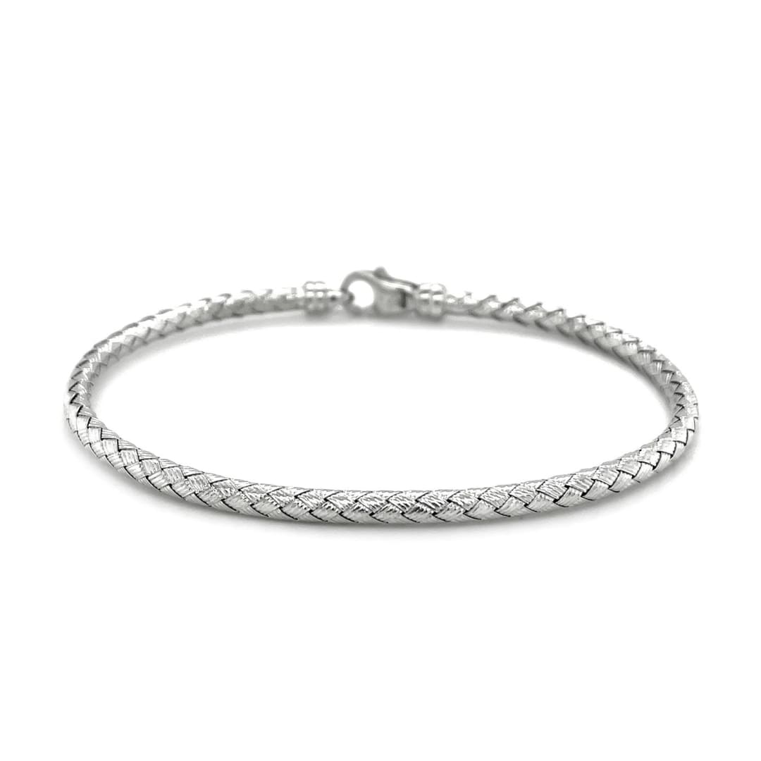 Fancy Weave Bangle in 14k White Gold (3.0mm) | Richard Cannon Jewelry