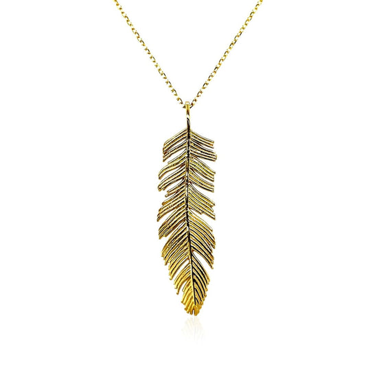 Feather Pendant in 10k Yellow Gold | Richard Cannon Jewelry