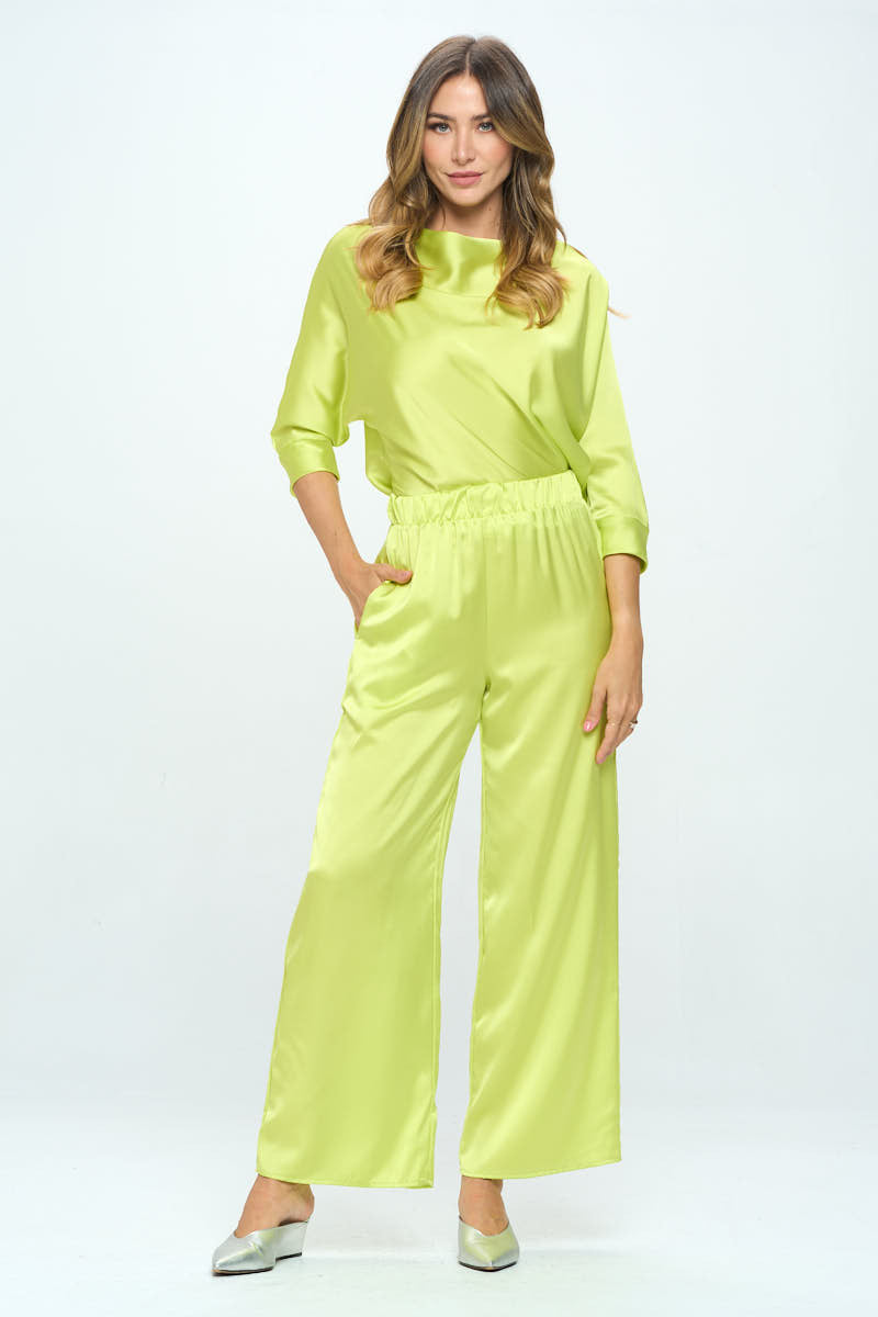 Stretch Satin Pants w/ Elastic Waist and Pocket-4