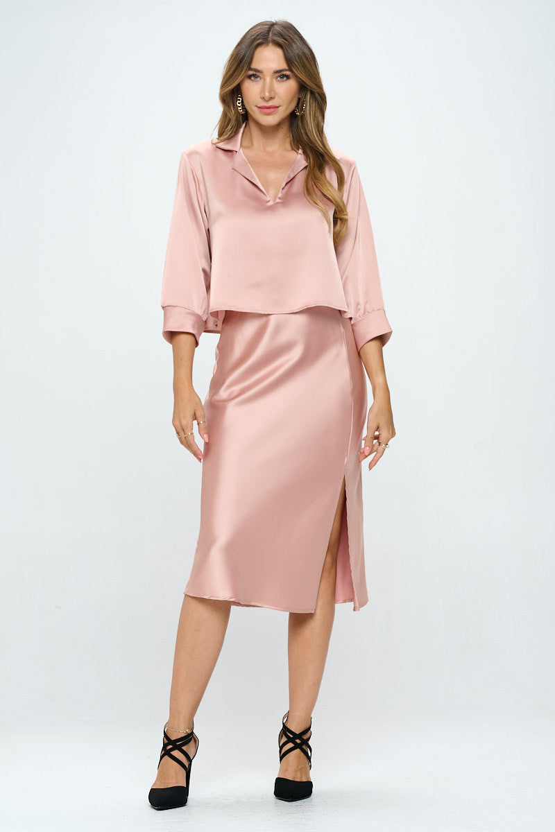 Satin V neck Collared Crop Top-5