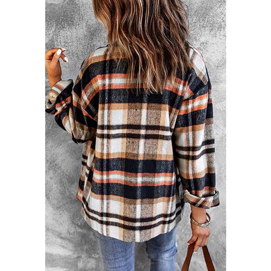 Geometric Plaid Print Pocketed Shacket | Fashionfitz