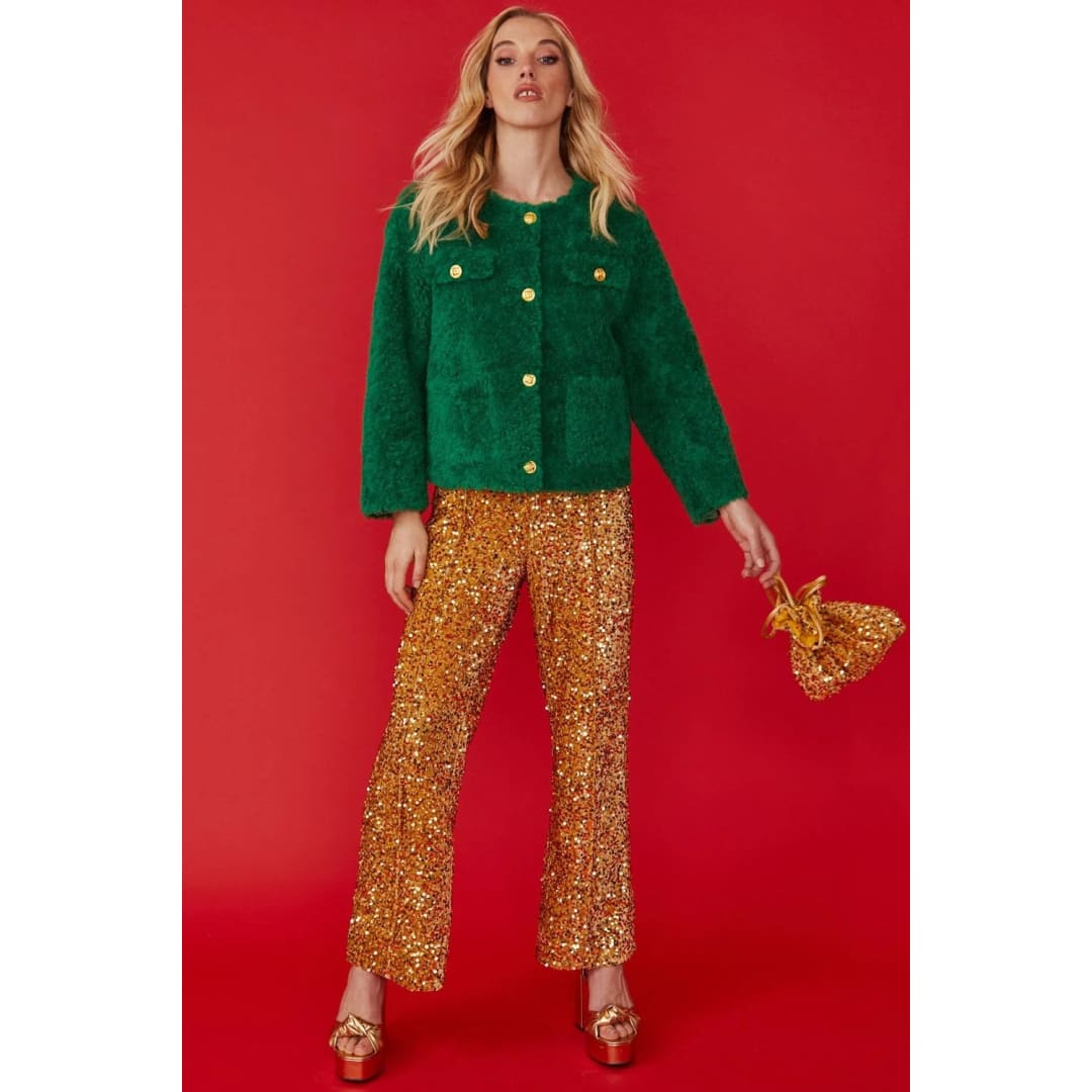 Gold Sequin Flared Trousers | Buy Me Fur Ltd