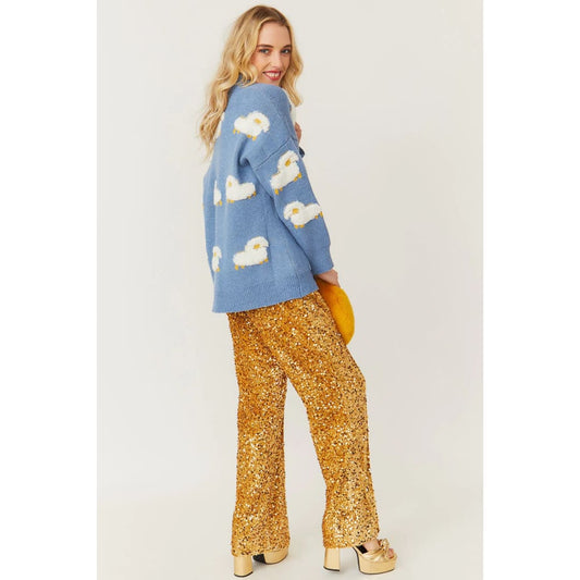 Gold Sequin Flared Trousers | Buy Me Fur Ltd