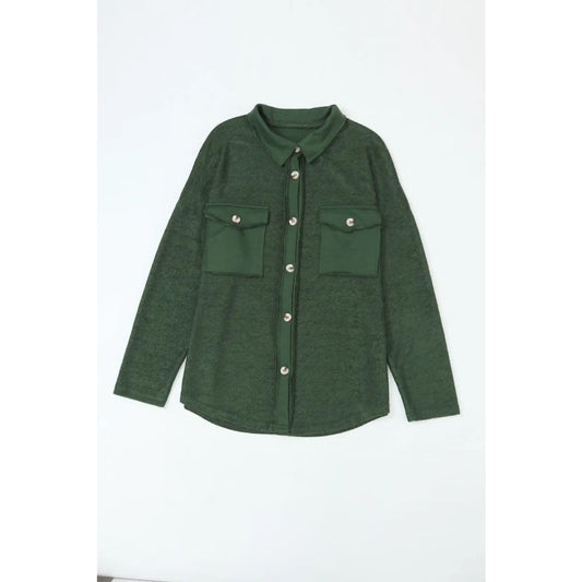 Gray Contrast Flap Pockets Relaxed Shacket | Fashionfitz