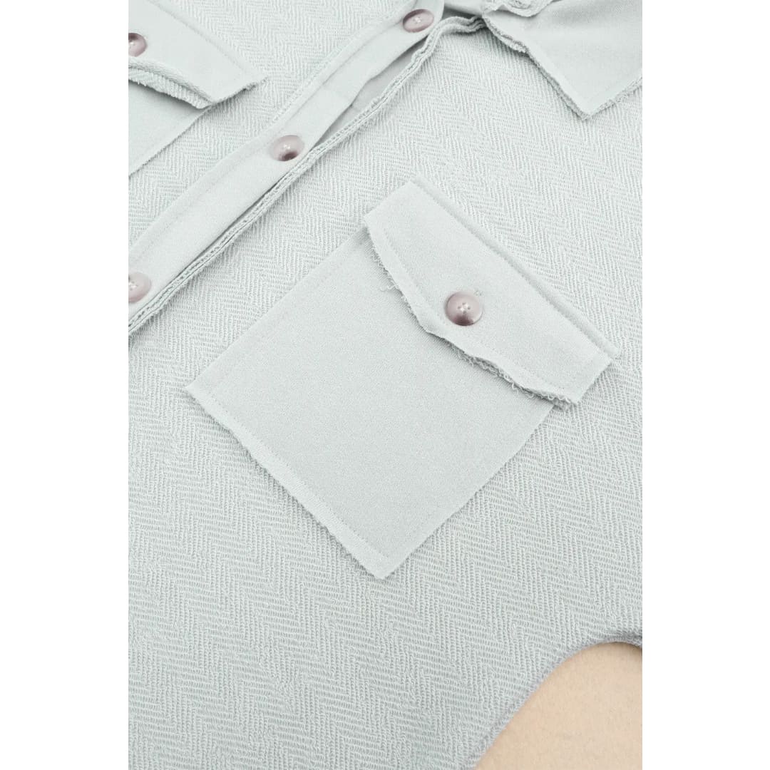 Gray Contrast Flap Pockets Relaxed Shacket | Fashionfitz