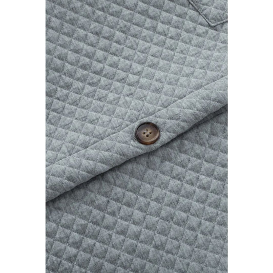 Gray Lattice Texture Retro Flap Pocket Button Shacket | Fashionfitz