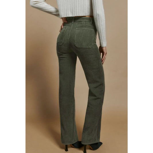 Green High Waist Square Pockets Corduroy Pants | Fashionfitz