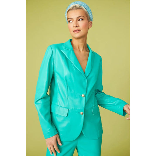 Green Tencel Rayon Blend Leather Blazer | Buy Me Fur Ltd