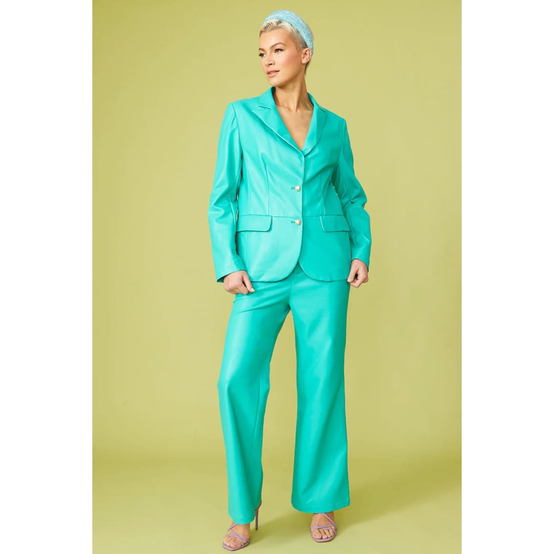 Green Tencel Rayon Blend Leather Blazer | Buy Me Fur Ltd