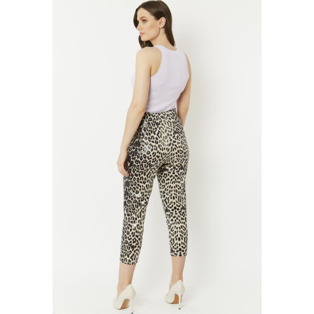 Grey Leopard Print Faux Suede Trousers | Buy Me Fur Ltd