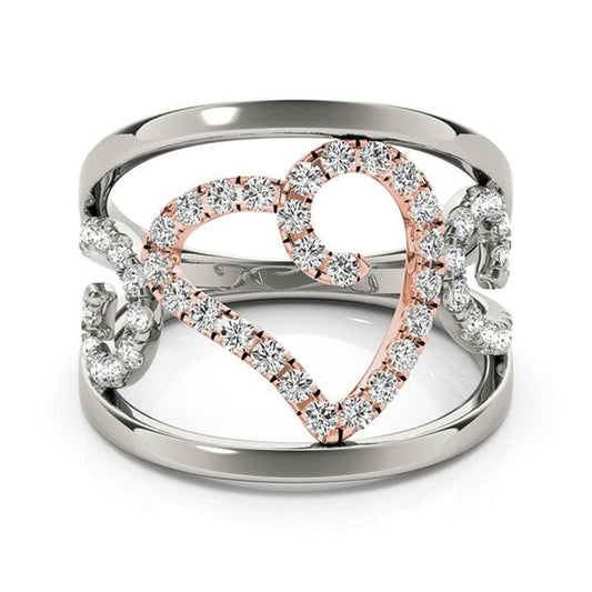 Heart Motif Filigree Style Diamond Ring in 14k White And Rose Gold (1/4 cttw) | Richard