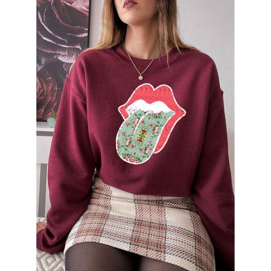Hippie Floral Tongue Sweat Shirt | Merchmallow