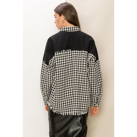 HYFVE Houndstooth Contrast Raw Hem Jacket | The Urban Clothing Shop™