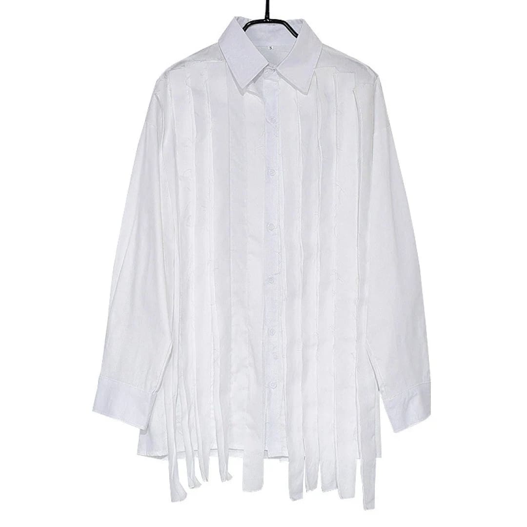 IEFB Large Loose Patchwork Fringed Ribbon Shirt | The Urban Clothing Shop™