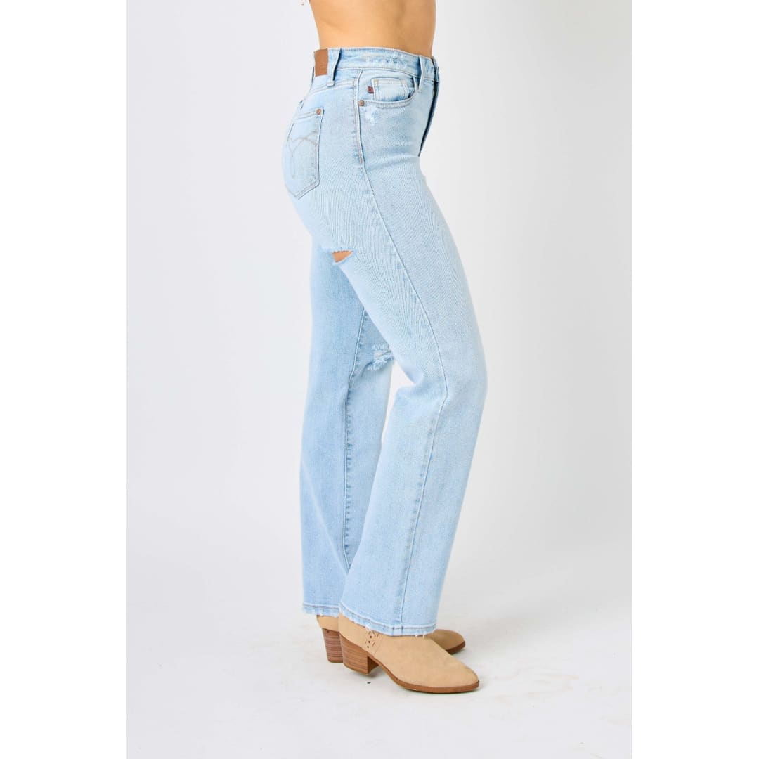 Judy Blue Full Size High Waist Distressed Straight Jeans | The Urban Clothing Shop™