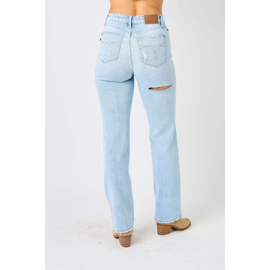 Judy Blue Full Size High Waist Distressed Straight Jeans | The Urban Clothing Shop™