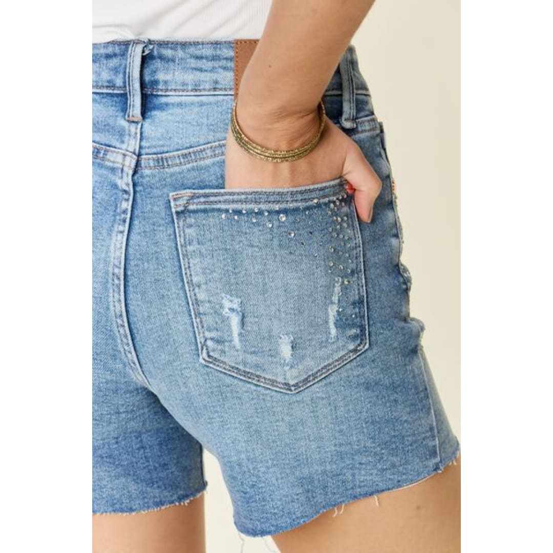 Judy Blue Full Size High Waist Rhinestone Decor Denim Shorts | The Urban Clothing Shop™