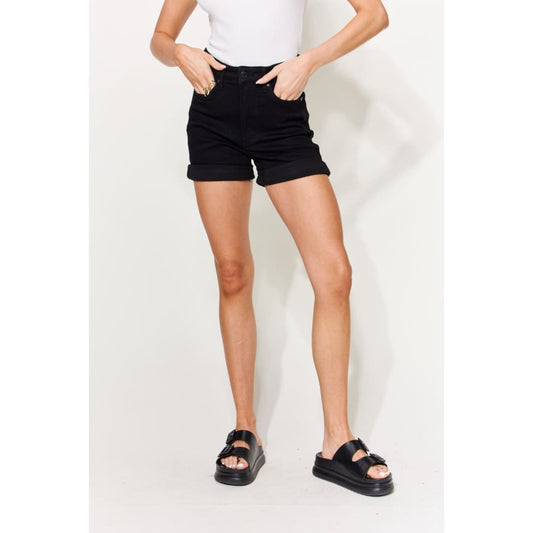 Judy Blue Full Size High Waist Tummy Control Cuffed Denim Shorts | The Urban Clothing