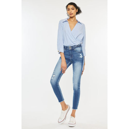 Kancan Distressed Raw Hem High Waist Jeans | The Urban Clothing Shop™