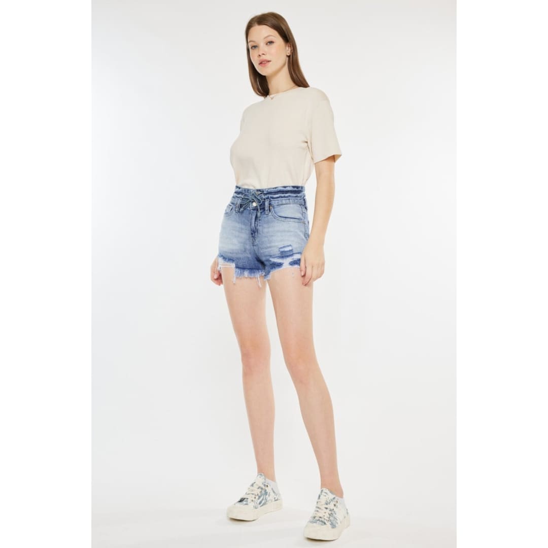 Kancan High Rise Frayed Hem Denim Shorts | The Urban Clothing Shop™