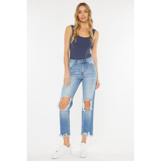 Kancan High Waist Chewed Up Straight Mom Jeans | The Urban Clothing Shop™