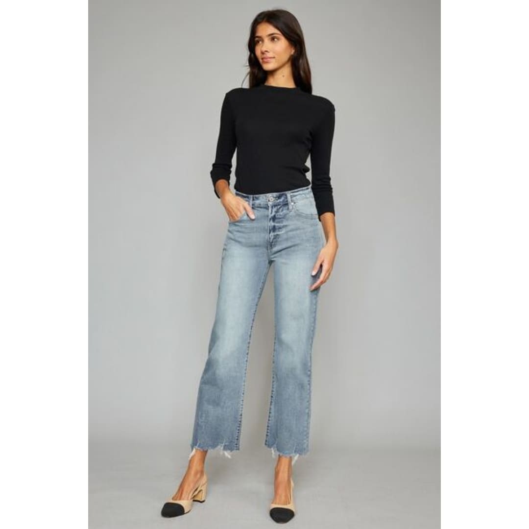 Kancan High Waist Raw Hem Cropped Wide Leg Jeans | The Urban Clothing Shop™