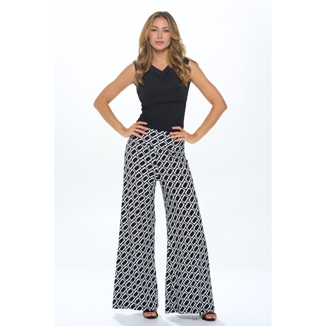 Knit Print Wide Leg Pants with Thick Waistband | The Urban Clothing Shop™