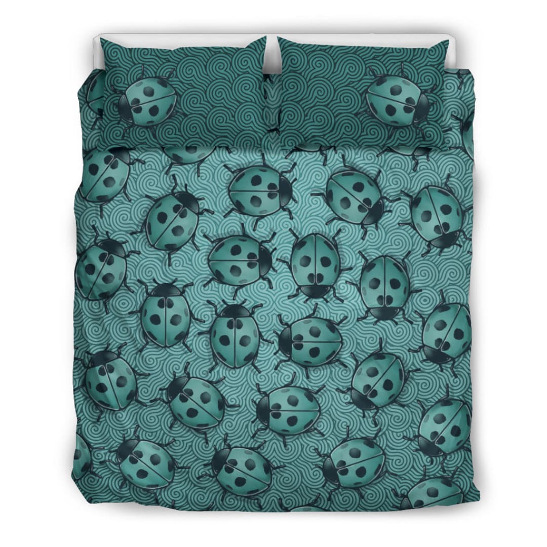 Lady Bug Swirl Bedding Set - Teal w/Beige Inner | The Urban Clothing Shop™