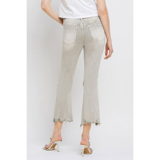 Lovervet Distressed Raw Hem Cropped Flare Jeans | The Urban Clothing Shop™