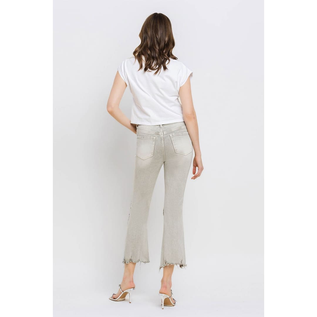 Lovervet Distressed Raw Hem Cropped Flare Jeans | The Urban Clothing Shop™