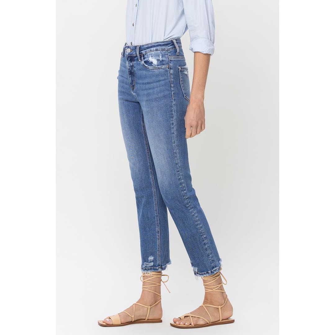 Lovervet High Rise Raw Hem Straight Jeans | The Urban Clothing Shop™
