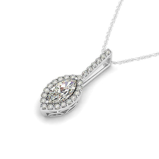 Marquis Shape Diamond Halo Pendant in 14k White Gold (2/3 cttw) | Richard Cannon Jewelry