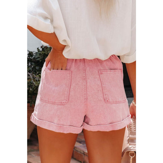 Melany Vintage Washed Frilled High Waist Denim Shorts | Threaded Pear