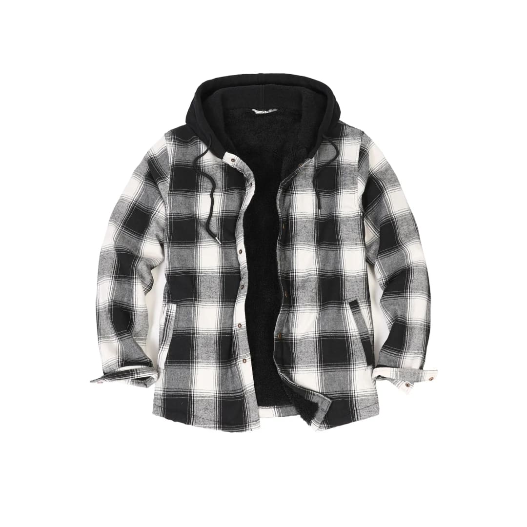 Men’s Hooded Flannel Shirt Jacket,Snap Front,Sherpa-Lined Plaid | FlannelGo