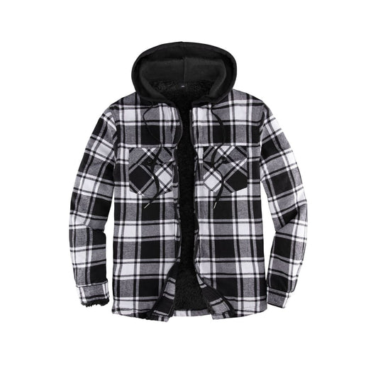 Men’s Matching Family Black white Hooded Flannel Jacket | FlannelGo