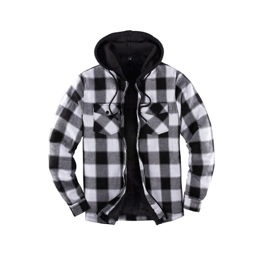 Men’s Matching Family Black White Plaid Zip Up Hooded Jacket | FlannelGo