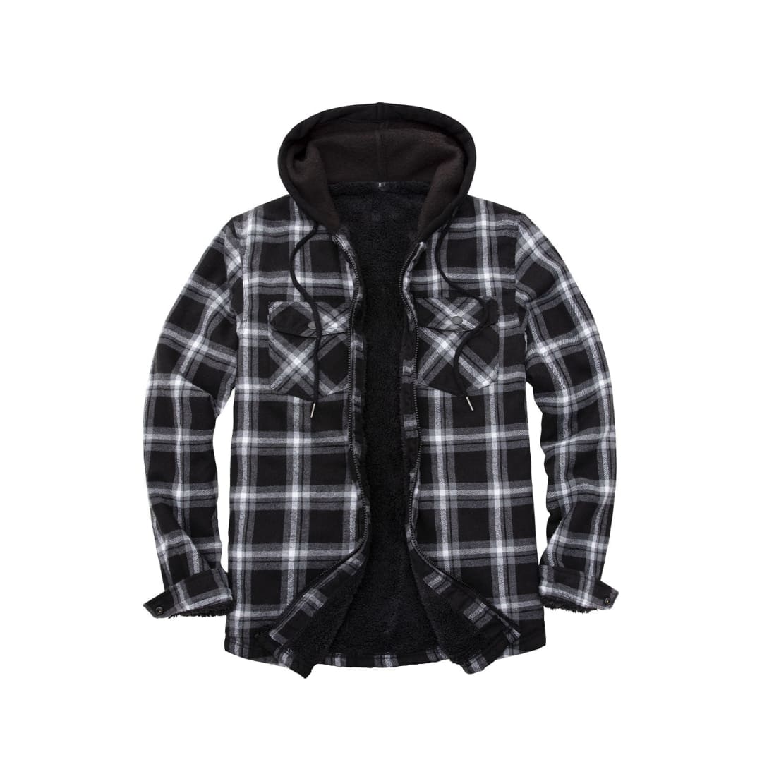 Men’s Matching Family Black White Plaid Zip Up Hooded Jacket | FlannelGo