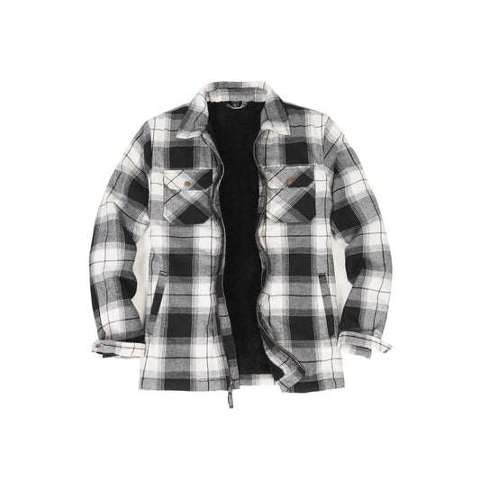 Men’s Warm Sherpa Fleece Lined Full Zip Up Plaid Flannel Shirt Jacket | FlannelGo