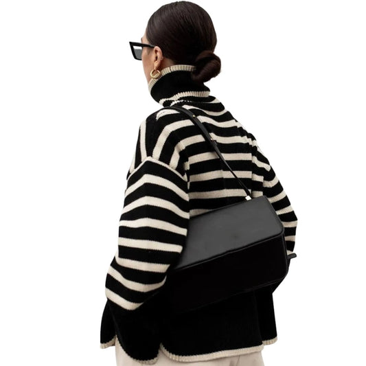 Monochrome Striped Oversized Turtleneck Sweater | The Urban Clothing Shop™