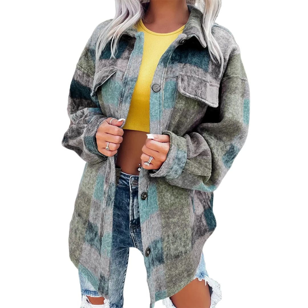 Multicolor Brushed Plaid Pocketed Oversize Shacket | Fashionfitz