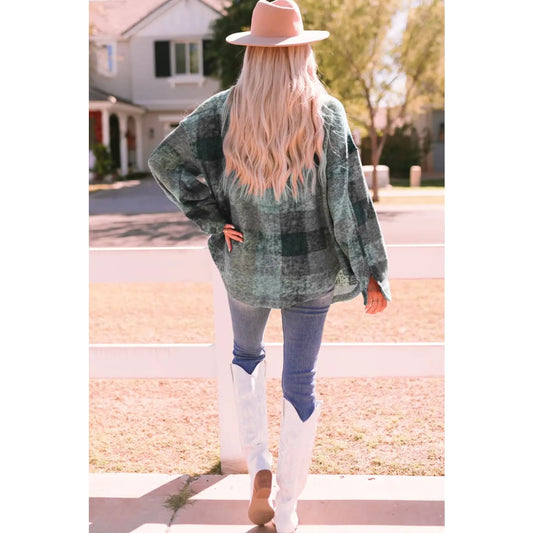 Multicolor Brushed Plaid Pocketed Oversize Shacket | Fashionfitz