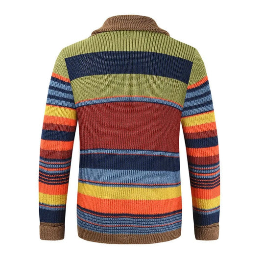 Multicolor Striped Knit Cardigan with Shawl Collar | The Urban Clothing Shop™