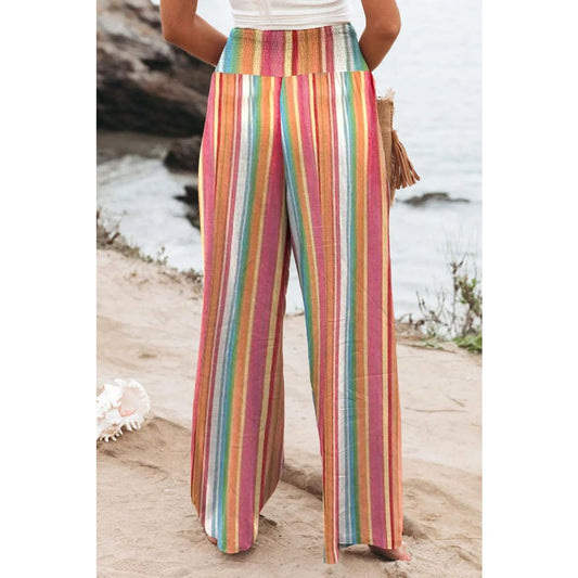 Multicolor Striped Smocked High Waist Wide Leg Pants | The Urban Clothing Shop™