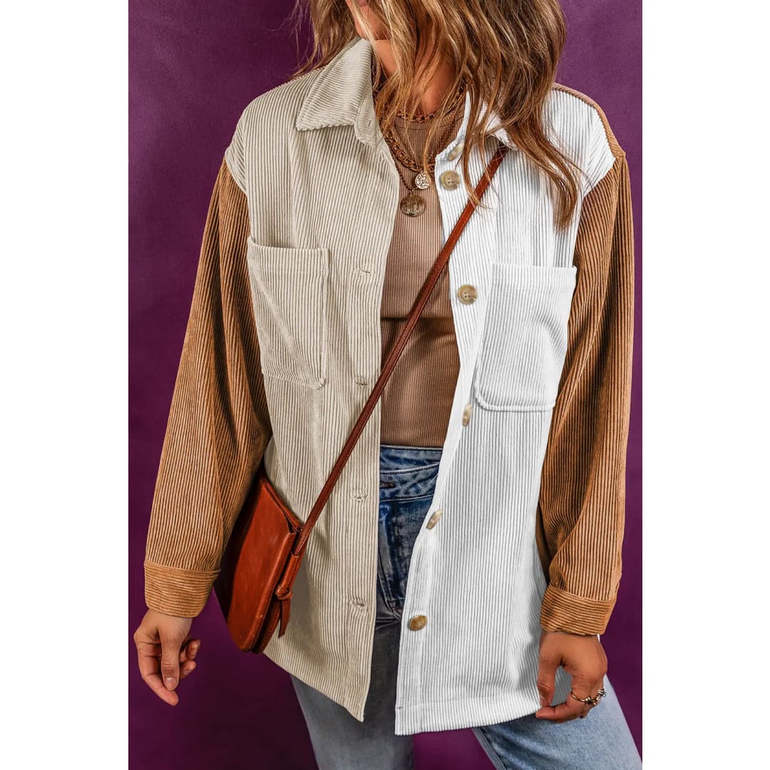 Multicolour Corduroy Colorblock Loose Shacket | Fashionfitz