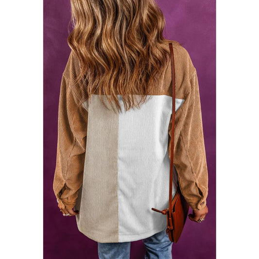 Multicolour Corduroy Colorblock Loose Shacket | Fashionfitz