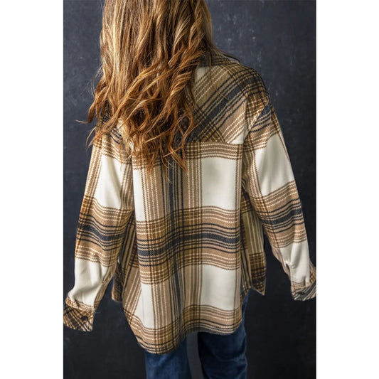 Multicolour Plaid Print Flap Pocket Button Up Shacket | Fashionfitz