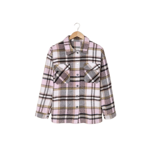 Orange Geometric Plaid Print Pocketed Shacket | Fashionfitz