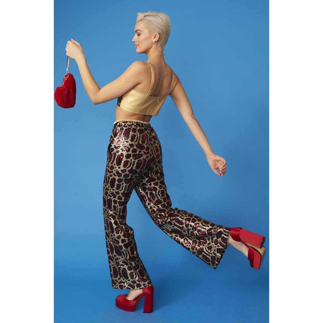 Pink Bamboo Animal Print Sequin Trousers | Buy Me Fur Ltd